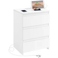 Yaheetech Nachttisch mit Ladestation, 2 USB-Anschlüsse und 2 AC-Steckdosen (1-St), Beistelltisch mit 3 Schubladen, 45,5 × 35,5 × 60,5 cm