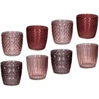 Levandeo® Teelichthalter, 8er Set Windlicht H7,5cm Glas Rosa Rot Teelichthalter Tischdeko