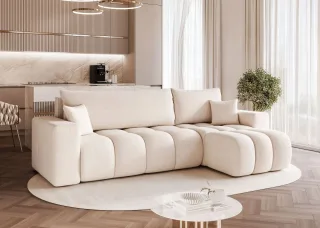 Ecksofa Schlafsofa Sofa ANABEL in Stoff Quelle Weiß Ottomane Rechts
