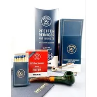 VAUEN Handpfeife Pfeife Minni 6 grün Premium Set - 9mm Filter - Made in Germany, (40 Filter, 80 Reiniger, Pfeifenbesteck und Hölzer), mit viel Zubehör, perfekt als Geschenkidee