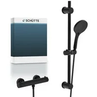 Schütte Duschsystem BLACK, Höhe 70 cm, 3 Strahlart(en), Überkopfbrauseset mit Thermostat, höhenverstellbar