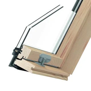 Elektrisches Dachfenster mit Motor, Holz, Schwingfenster, RoofLite+ made by Velux Group, Solid Pine, Innen Kiefer, außen Anthrazit