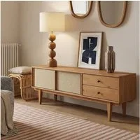 IDIMEX Lowboard SIMONA, TV Schrank 175 cm Massivholz Rattan Schiebetür Eiche Finish