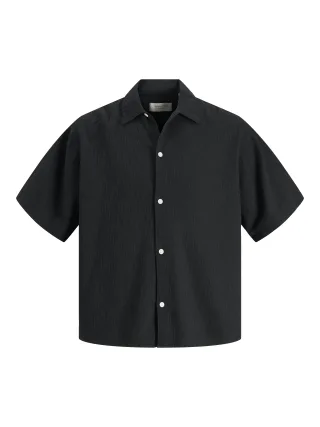JACK&JONES - JORMONTAUK WAVY TEXTURE SHIRT SS SN Black - Gr. - M