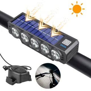BIKIGHT Solar Rechargeable 120dB Horn Bicycle Headlight 4000mAh 2 Model Flash Type-C Charging Remote Bike Front Light fo