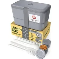 UMAMI Lunchbox Bento für Erwachsene mit Besteck und 2 Saucenbehältern, (Inkl. Zubehör Brotdose mit Fächern für Meal Prep), als Brotdosen für Salat, Snack Bento Box, Auslaufsichere Brotdose