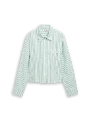 Denim Tom Tailor - Boxy Fit Hemdbluse aus Baumwolle soft green white stripe - Gr. - S