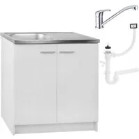 STAMAR Spülenschrank Küchenschrank 80cm Weiß Spüle 50x80 Abtropf Armatur Chrom Set XXL Standschrank 46cm Tiefe Siphon Geschirrspüler Komplett Montagefertig