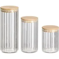 Zeller Present Vorratsglas, Bambus, Glas, (Set, 3-tlg., Ø 9 cm - 610 ml, 850 ml, 1100 ml), aus Borosilikat mit raffinierten Rillen