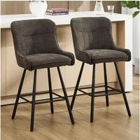 LuxusKollektion Barhocker Barhocker 2er Set Chenille Tresenhocker Metallbeine 1 Braun