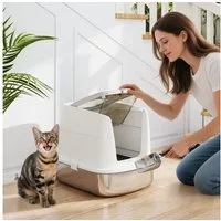 PawHut Katzentoilette mit Deckel, Streuschaufel, Streufilter, Deodorierungsbeutel, für Katzen bis 5 kg, Weiß