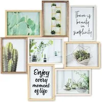 Levandeo® Bilderrahmen Collage, Bilderrahmen Collage B x H 53x53cm 8 Fotos 13x18 Natur Eiche Holz