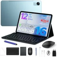 POCKAM 2026 Pockam P12 Android 16 Tablet mit Tastatur 12 Zoll 10000 mAh Tablet (12", 8 GB, Android 16, Octa-Core, 8GB+128GB/2TB, 13MP+8MP, Gemini AI, Face ID, Widevine L1)