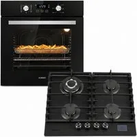 KB Elements Backofen-Set Einbaubackofen 60 cm mit Gaskochfeld 4 Flammig, Air Fry Funktion, Steam Clean, 4-Flammen-Gaskochfeld