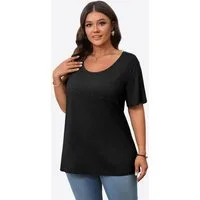 Imily Bela T-Shirt Damen Oversize mit Brusttasche Rundhals Halbarm (Packung, 1-tlg., 1per-Pack) in Unifarbe