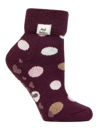 Damen Kuschelsocken mit Umschlagbündchen | Wärmehalter | Warme flauschige Lounge-Socken für den Winter - Cabernet Dots