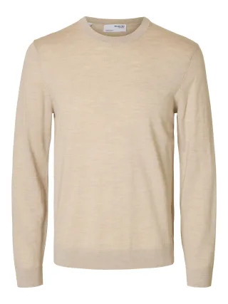 selected men - SLMTRAY LS KNIT REG MERINO CREW NOOS Grau - Gr. - XXL