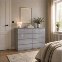 HTI-Living Sideboard Sideboard Kenji 8 Schubladen Hochglanz Grau (Stück, 1 St., 1 Sideboard), Kommode