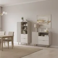 Lomadox Wohnzimmer-Set NADOR-132, (Mega-Spar-Set, 2-St., Highboard Kommode), Kaschmir mit goldfarbenen Metallgriffen und -füßen, Front Rillenoptik