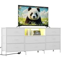 GarveeMore Kommode 160cm Mit 8Stoffschubladen,Fernsehschrank Mit Stauraum Für165–190cm TV, Stabiler Stahlrahmen & Integrierte LED Beleuchtung,Schlafzimmer Möbel