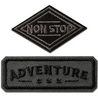 Mono-Quick Aufnäher, Polyester, Adventure und Non Stop 2 Stück - Aufnäher, Bügelbild, Aufbügler, Applikationen, Patches, Flicken, zum aufbügeln, Größe: 2,8 x 5,7 cm