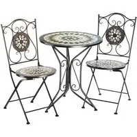 Kobolo Balkonset Tischgruppe Set MOSAIK Metall Mosaik grau schwarz, (3-tlg)