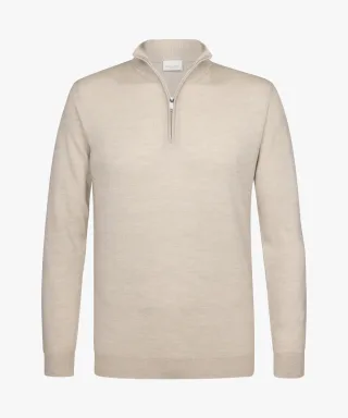 Profuomo - Beigefarbene Merino Half-zip beige - Gr. - L