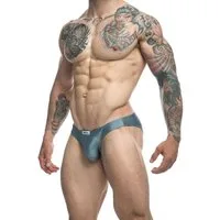 Justin + Simon Slip Glänzender Slip für Männer - grau (1-St) Badeslip