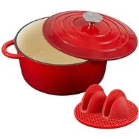 Zedelmaier Bräter Gusseisen Topf 22/24/26cm Incl. Silikon Topflappen Topfuntersetzer, (Set, 1 Pot mit 1 lid, 2 Ofenhandschuhe, 1 Topfuntersetzer), Backofengeeignet Induktionsgeeignet Zum Braten, Schmoren, Kochen