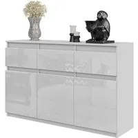Furnica Kommode NOAH 3 Schubladen und 3 Türen - Weiß Matt H75cm B120cm T35cm