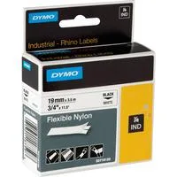 Rhino IND ORIGINAL Schriftband Flexibles Nylon 19mm x 3,5m, schwarz auf weiß permanent haftend, 18489