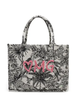 Shopper mit Dschungel-Print und OMG-Stickerei schwarz - Gr. - one size