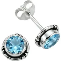 mantraroma Paar Ohrstecker LITANG aus 925 Silber mit blau Topas (Paar, Paar Ohrringe mit Schmuckbeutel), 925 Sterling Silber Ohrringe für Damen