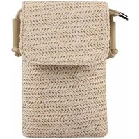 ITALYSHOP24 Geldbörse Damen Stroh Tasche Handytasche Crossbody Umhängetasche Strand Bodybag (Stilvoller Bast-Handytasche mit Details, eleganter Begleiter für Sommer & City, Stroh), Smartphone Freizeit Geflecht Brieftasche Schultertasche Bast Crossove
