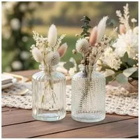 Levandeo® Dekovase, 2er Set Glas Vasen 14cm Transparent Retro Muster Blumenvasen Vintage