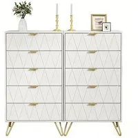 UEV Kommode mit 5 Schubladen, Highboard, Schmal Beistellschrank (Mehrzweckschrank für Wohnzimmer Schlafzimmer Büro Flur, Sideboard mit Schubladen weiß/schwarz/dunkel blau/graublau), 60x34x110cm, Schubladenschrank, Aufbewahrungsschrank, mit Kisppschut