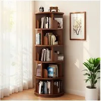 BBG Bücherturm Drehbares Bücherregal mit 5 Ebenen, 360° Drehfunktion, platzsparendes Standregal aus MDF, Bücherregal-Turm