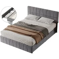 FUROKOY Polsterbett Doppelbett Stauraumbett mit 4 Schubladen Samtstoff Grau (Set, 1-tlg., Mit Kopfteil und Lattenrost), 160x200 cm,Gepolstert,grau,Gute Atmungsaktivitat