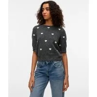 Vero Moda Kurzarmpullover VMDOFFY INTARSIA 2/4 O-NK PULLOV GA NOOS Materialmix, Stretch, regular fit