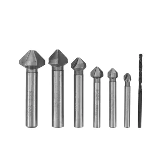 7-Piece Countersunk Drill Set, Chamfering Knife Din335 Standard C-Type Straight Shank Three Teeth, 6 Diameters 6.3 / 8.3