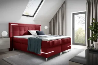 Boxspringbett Schlafzimmerbett 160x200cm AMORE Nr.2 Rot inkl. LED-Beleuchtung