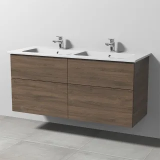 Sanipa 3way Keramik-Set Venticello Keramik-Doppelwaschtisch und Unterbau mit 4 Auszügen, Eiche-Arizo SM32880