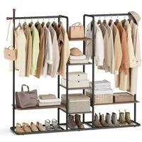 SONGMICS HOME Kleiderständer, Garderobenständer, offener Kleiderschrank, Haken in Streichholz-Form