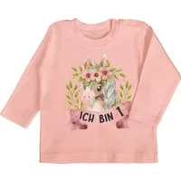 Shirtracer T-Shirt Ich bin eins mit süßem Pferd mit Blumen 1. Geburtstag