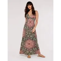 Apricot Maxikleid Mandala-Maxikleid mit Taillenband und Mandalamuster