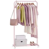 SONGMICS Kleiderständer Kleiderstange auf Rollen, Garderobenständer 74 cm breit, Rollgarderobe mit Gitterablage, bis 35 kg belastbar, 2 Rollen
