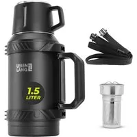 Lebenlang Thermoflasche Isolierflasche 1,5 Liter - 24h Heiß & Kalt - Inkl. Becher & Teesieb, Auslaufsicher - Große Einfüllöffnung - BPA-frei