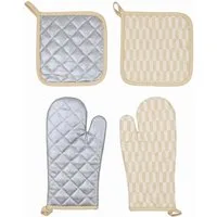 kamelshopping Topflappen 4-tlg. Set: 2 Ofenhandschuhe, 2 Topflappen, Obermaterial Baumwolle, Hochwertige Topfhandschuhe mit Aufhängeschlaufe, für Herd & Backofen