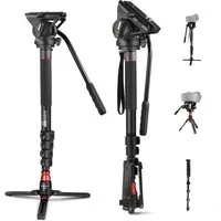 Neewer GM76 Professionelles Kamera Einbeinstativ mit Fluidkopf, Aluminium Einbeinstativ (mit Abnehmbarer Stativfuß, 64-179cm Teleskopisches, für DSLR Kameras)