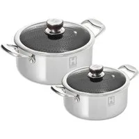 HENSSLERS Topf-Set, Edelstahl (Set, 2-tlg., je 1 Kochtopf Ø 20 und 24 cm, mit Glasdeckel), 3-Schicht Material mit Wabenstruktur, Induktion, 2,8L und 5,0L